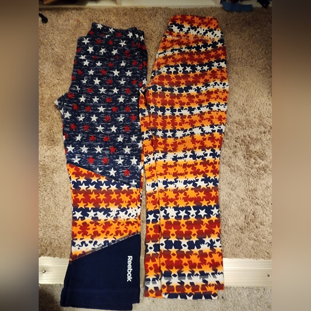 Reebok Star Leggings  - Red, White, Blue, and Orange